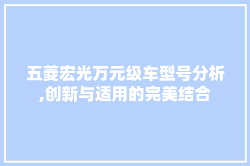 五菱宏光万元级车型号分析,创新与适用的完美结合 汽车知识