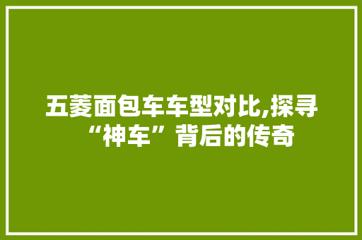 五菱面包车车型对比,探寻“神车”背后的传奇