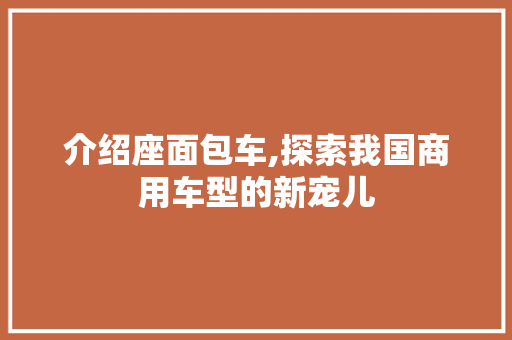 介绍座面包车,探索我国商用车型的新宠儿 汽车知识