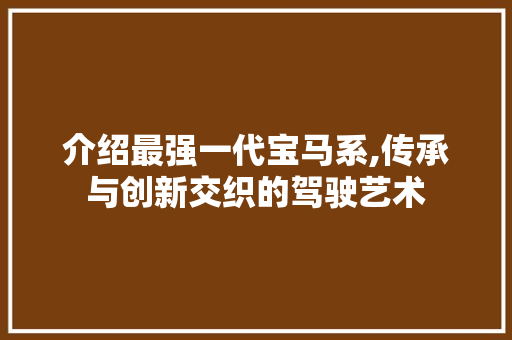 介绍最强一代宝马系,传承与创新交织的驾驶艺术