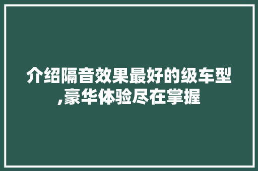 介绍隔音效果最好的级车型,豪华体验尽在掌握 汽车知识