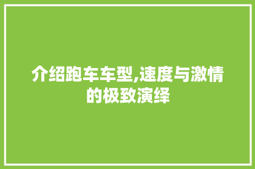 介绍跑车车型,速度与激情的极致演绎