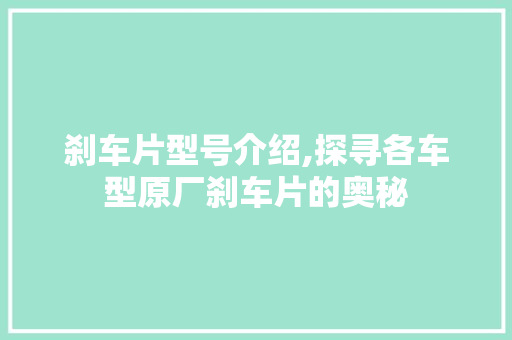 刹车片型号介绍,探寻各车型原厂刹车片的奥秘