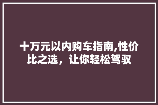十万元以内购车指南,性价比之选，让你轻松驾驭