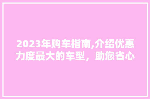 2023年购车指南,介绍优惠力度最大的车型，助您省心购车