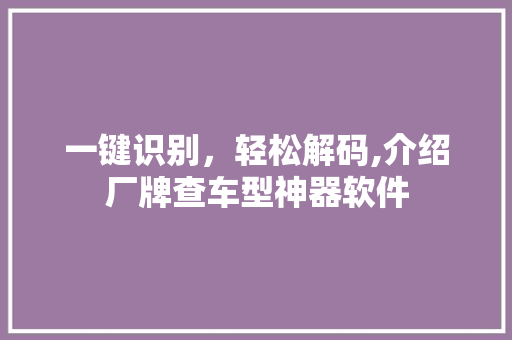 一键识别，轻松解码,介绍厂牌查车型神器软件