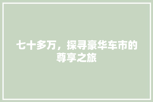 七十多万，探寻豪华车市的尊享之旅 汽车知识