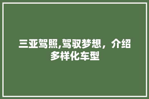 三亚驾照,驾驭梦想，介绍多样化车型