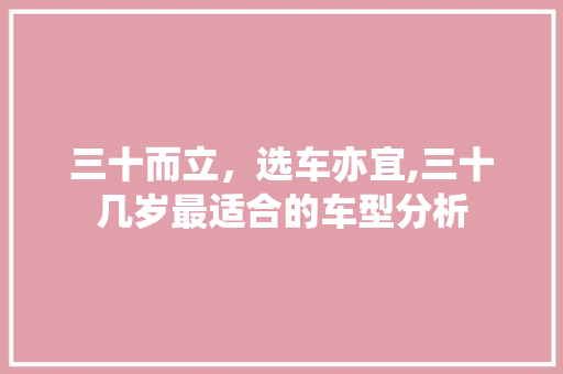 三十而立，选车亦宜,三十几岁最适合的车型分析
