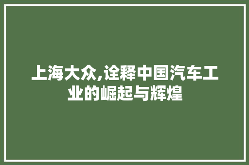上海大众,诠释中国汽车工业的崛起与辉煌