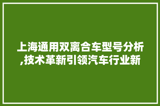 上海通用双离合车型号分析,技术革新引领汽车行业新潮流