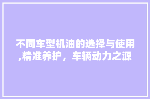 不同车型机油的选择与使用,精准养护，车辆动力之源 汽车知识