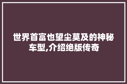世界首富也望尘莫及的神秘车型,介绍绝版传奇