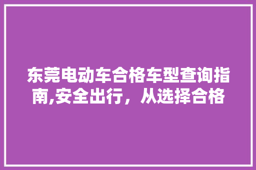 东莞电动车合格车型查询指南,安全出行，从选择合格车型开始