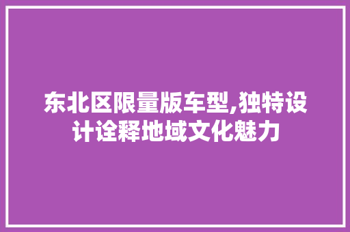 东北区限量版车型,独特设计诠释地域文化魅力
