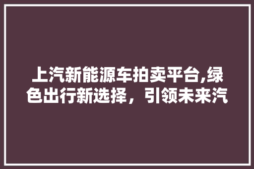 上汽新能源车拍卖平台,绿色出行新选择，引领未来汽车市场