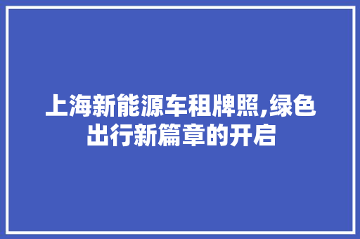 上海新能源车租牌照,绿色出行新篇章的开启