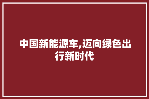 中国新能源车,迈向绿色出行新时代