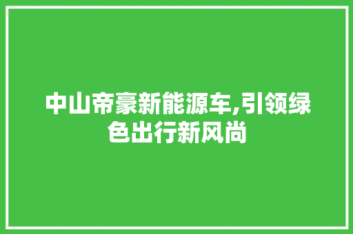 中山帝豪新能源车,引领绿色出行新风尚