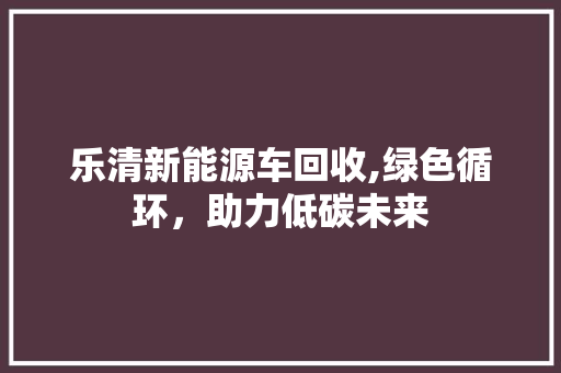乐清新能源车回收,绿色循环，助力低碳未来