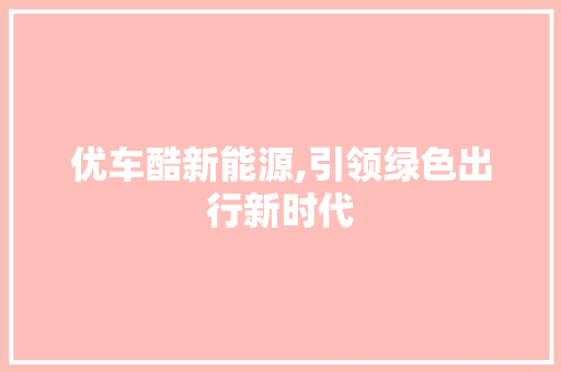 优车酷新能源,引领绿色出行新时代