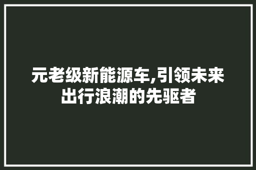 元老级新能源车,引领未来出行浪潮的先驱者 汽车知识