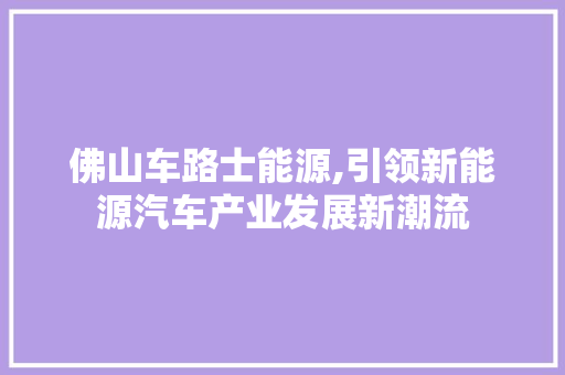 佛山车路士能源,引领新能源汽车产业发展新潮流
