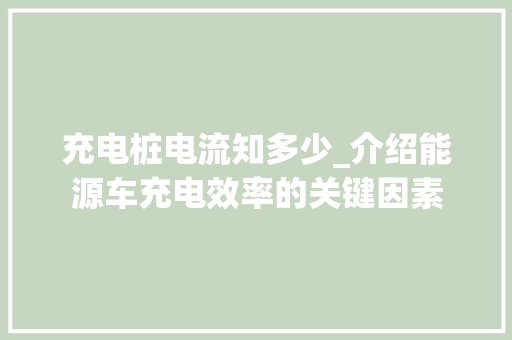 充电桩电流知多少_介绍能源车充电效率的关键因素