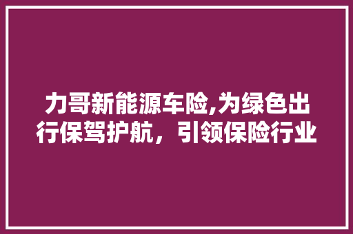 力哥新能源车险,为绿色出行保驾护航，引领保险行业新风向