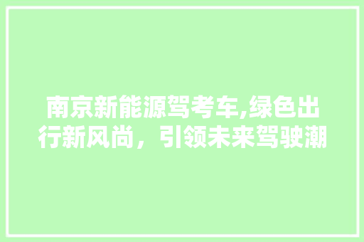 南京新能源驾考车,绿色出行新风尚，引领未来驾驶潮流 汽车知识