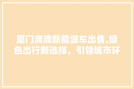 厦门滴滴新能源车出售,绿色出行新选择，引领城市环保潮流