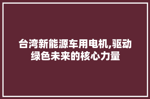 台湾新能源车用电机,驱动绿色未来的核心力量