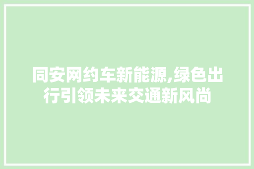 同安网约车新能源,绿色出行引领未来交通新风尚