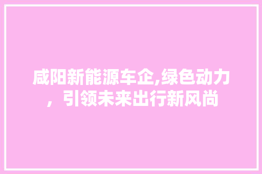 咸阳新能源车企,绿色动力，引领未来出行新风尚