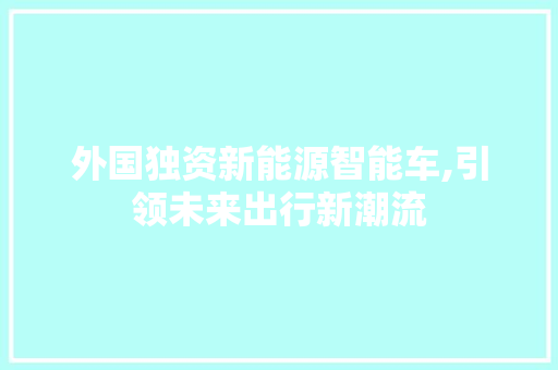 外国独资新能源智能车,引领未来出行新潮流