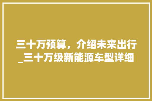三十万预算，介绍未来出行_三十万级新能源车型详细分析