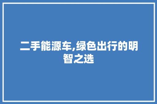 二手能源车,绿色出行的明智之选