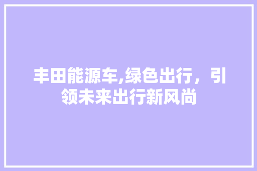 丰田能源车,绿色出行，引领未来出行新风尚