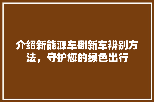介绍新能源车翻新车辨别方法，守护您的绿色出行