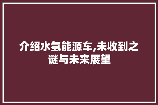 介绍水氢能源车,未收到之谜与未来展望
