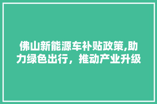 佛山新能源车补贴政策,助力绿色出行，推动产业升级