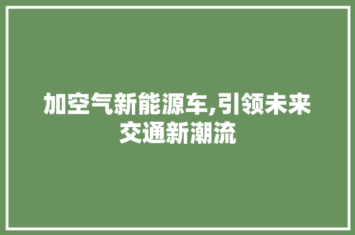 加空气新能源车,引领未来交通新潮流