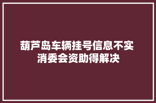葫芦岛车辆挂号信息不实 消委会资助得解决 汽车知识