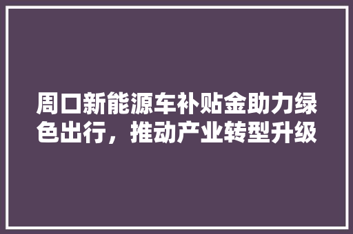 周口新能源车补贴金助力绿色出行，推动产业转型升级