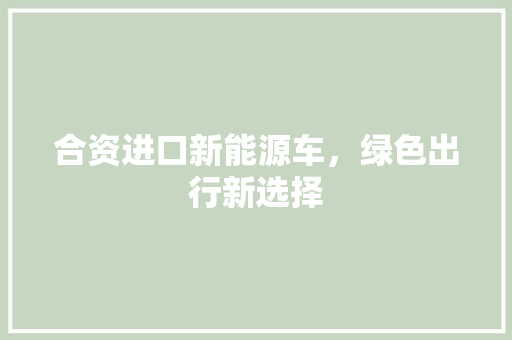 合资进口新能源车，绿色出行新选择