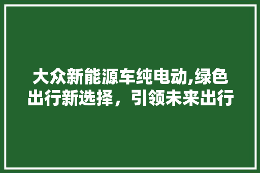 大众新能源车纯电动,绿色出行新选择，引领未来出行潮流