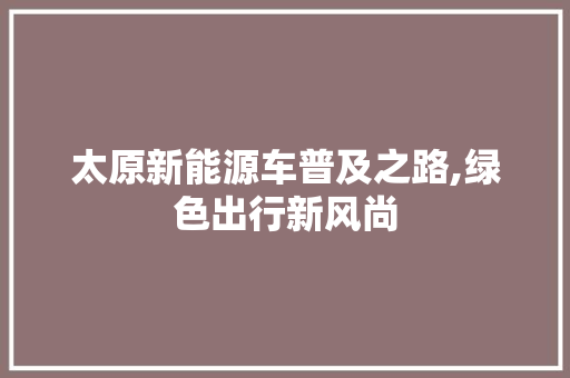 太原新能源车普及之路,绿色出行新风尚