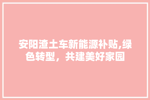安阳渣土车新能源补贴,绿色转型，共建美好家园