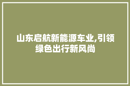 山东启航新能源车业,引领绿色出行新风尚