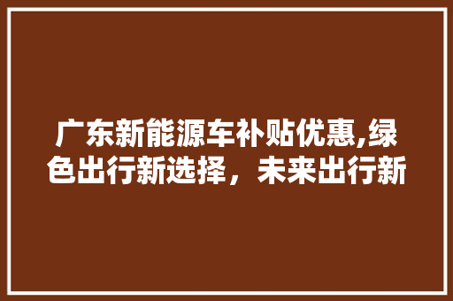 广东新能源车补贴优惠,绿色出行新选择，未来出行新趋势